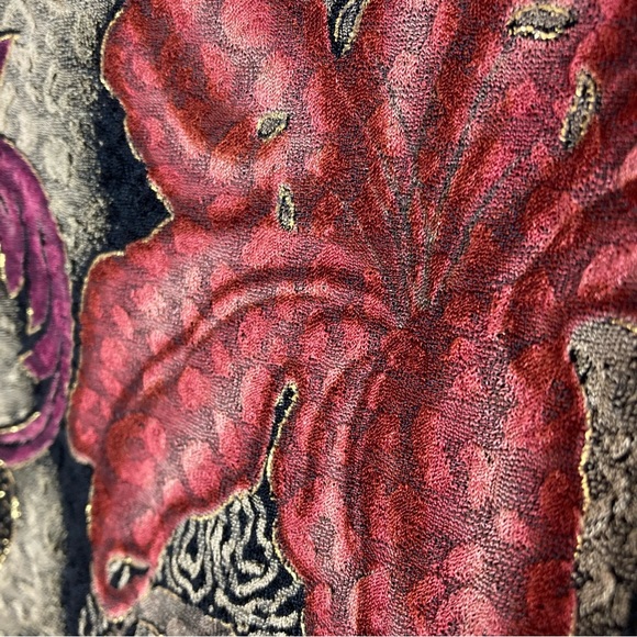 Dressbarn Size 18 20 Beaded Fringe Cardigan Black Floral Glitter Textured Slinky - Picture 11 of 13